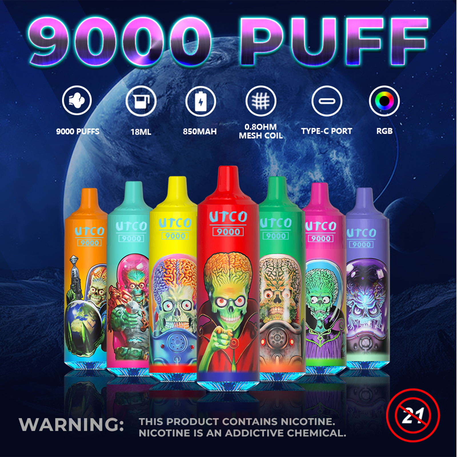 Original UTCO Tornado 9000 Puffs Disposable E-cigarettes 18ml Vape 0/2/3/5% Rechargeable bang vs king 6000 12000 puff 800 2800 tornado 9000 7000 breze 10000 bs8500 bs7500