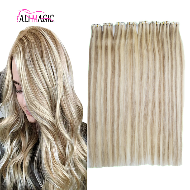Remy Tape In Human Hair Extensions Skin Weft Hair 100g/40pieces Brazilian Hair Double Sides Adhesive Tape In Extension Black Brown Blonde P18/613 Invi