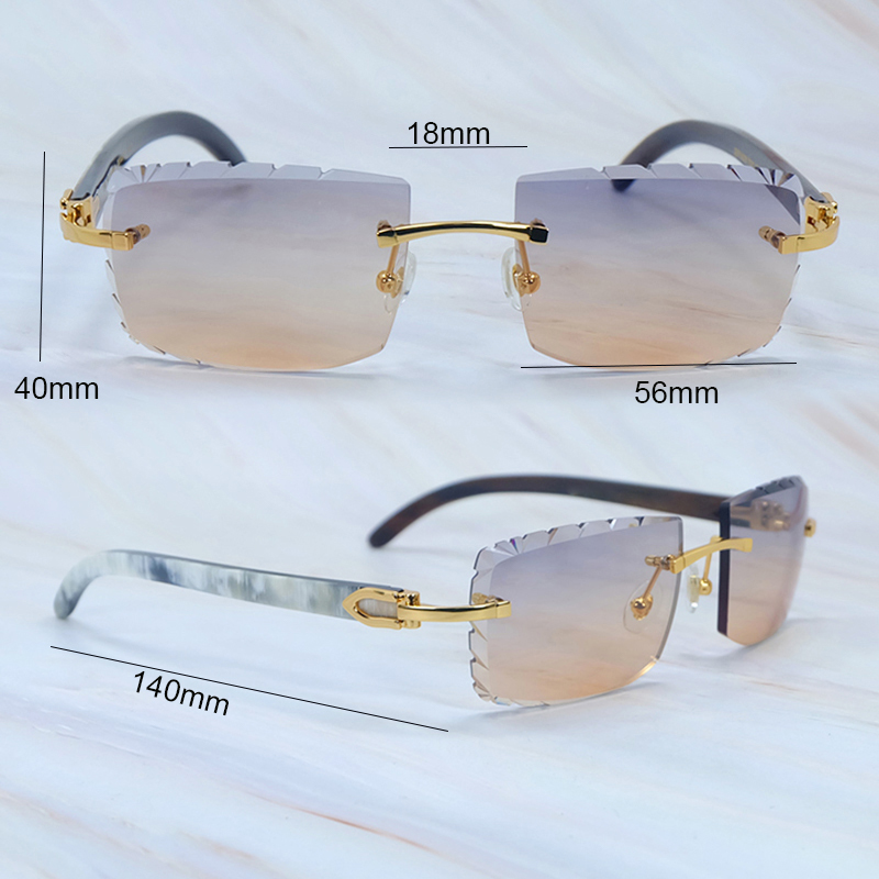 2025 Small Diamond Cut Sunglasses Genuine Marble Buffalo Horn Luxury Designer Carter Rimless Sunglass New In Cool Decoration Shades Eyewear Glasses Go