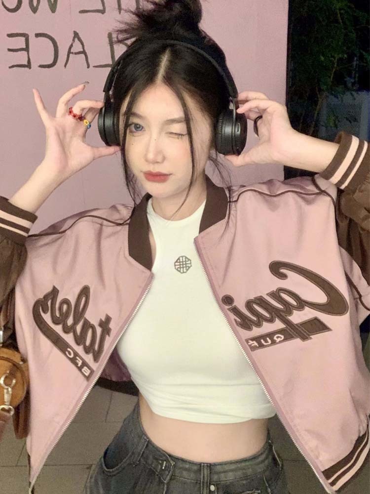 Women's Jacket Y2K Baseball Jackets Loose Oversized Crop Bomber Coat Ladies Letter Print Sportswear Female Korean Windbreaker 230919