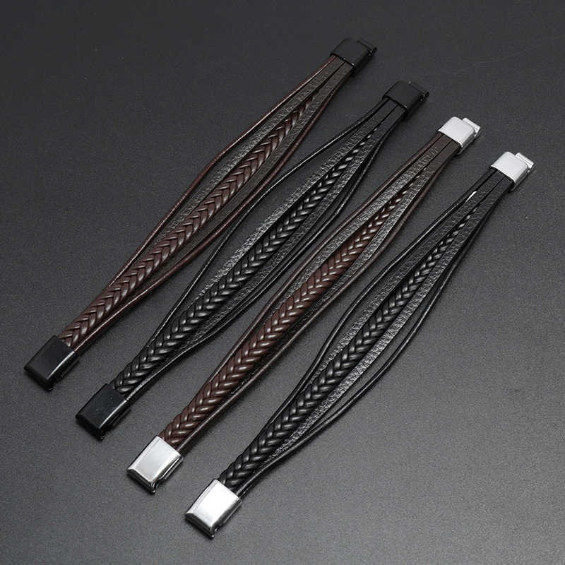 New Multi-layers Handmade Braided Leather Bracelet Bangle For Men Male Hand Jewelry For Birthday Gift