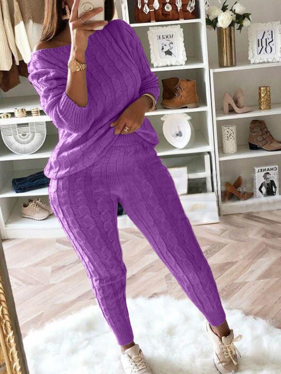 Plus size Dresses LW Size Dropped Shoulder Knit Pants Set Women's Long Sleeve Knitted Casual Twopiece Sweater Top Thick Sweaters 230919