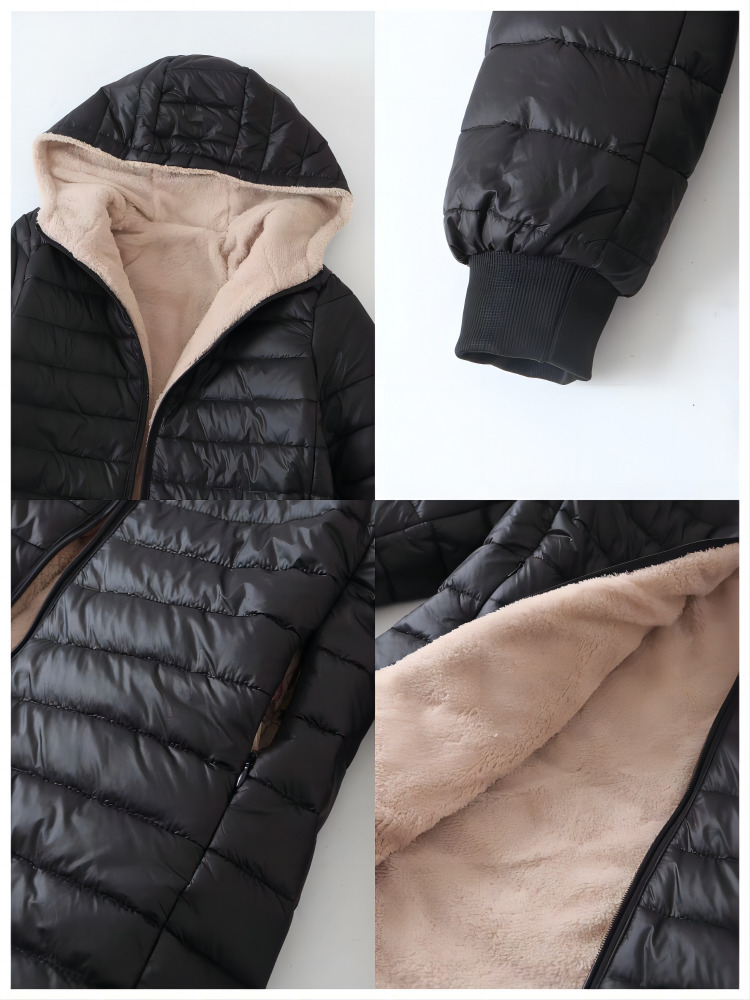 Women's Down Parkas Women's Jacket Winter Mid Length Korean Edition Hooded Fit Plus Fleece Cotton Coat Warm Lamb Fleece Parkas Winter Jacket