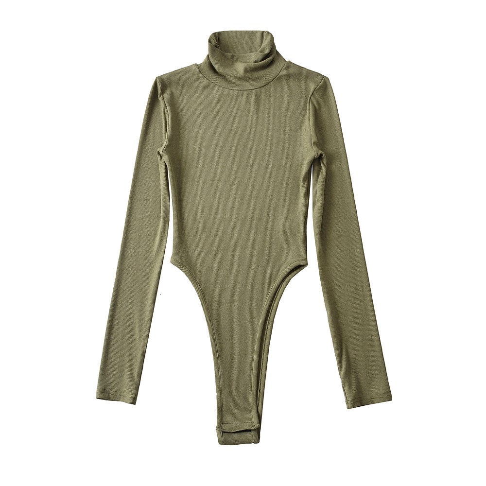 Women's Jumpsuits Rompers Jumpsuit Women Solid Turtleneck Long Sleeve Skinny Black Brown Pink Army Green Grey Bodysuit 230919