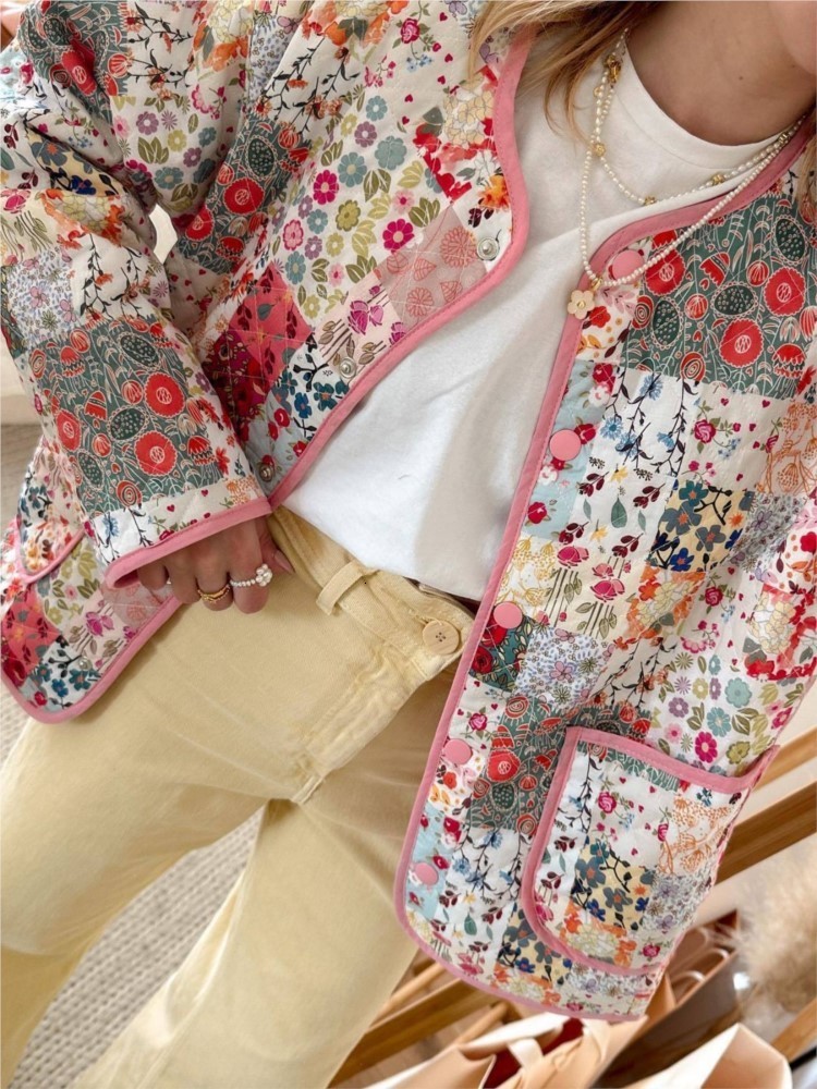 Women's Down Parkas Autumn Print Cotton Coat Women Fashion Vintage Long Sleeve Cardigan Tops Ladies Warm Commute High Street Outwear 230919