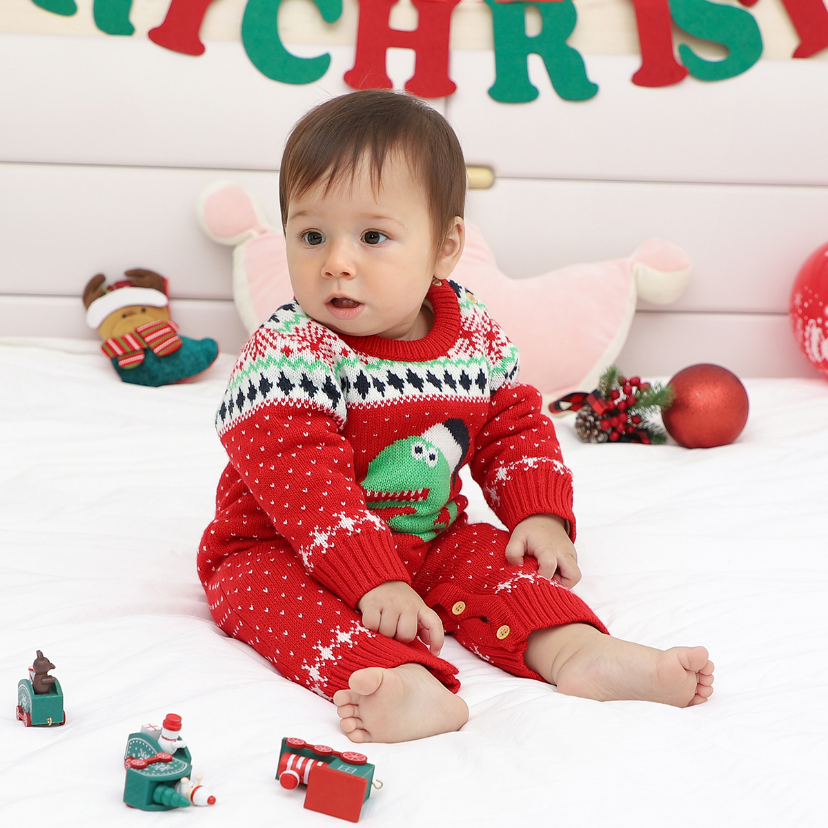 Rompers Christmas Jumpsuits Outfits Red Dinosaur Winter Baby Clothes Knit born Boys Girls s Children Wear Jumpsuit 230919