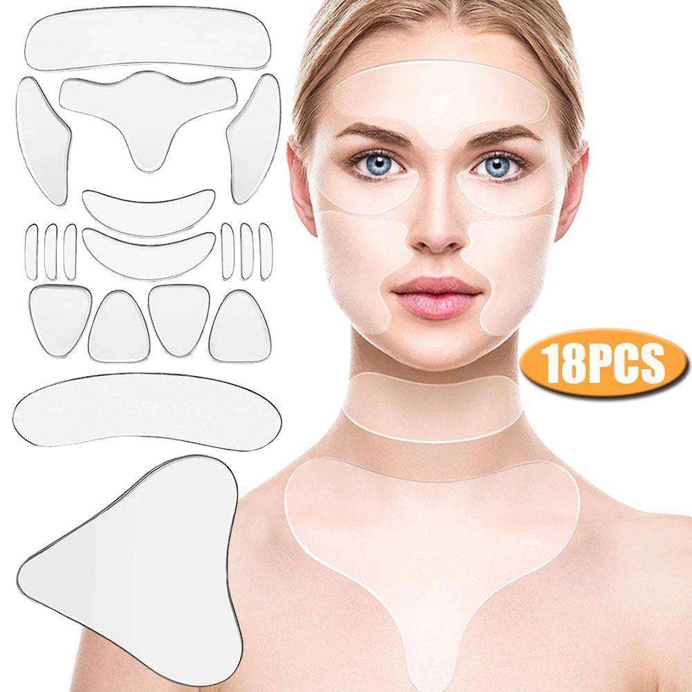 Face Massager 18 Skin Lifting Patches Reusable Silicone Anti-wrinkle Face Forehead Cheek Chin Sticker Anti Aging Wrinkle Remover Strips 230919
