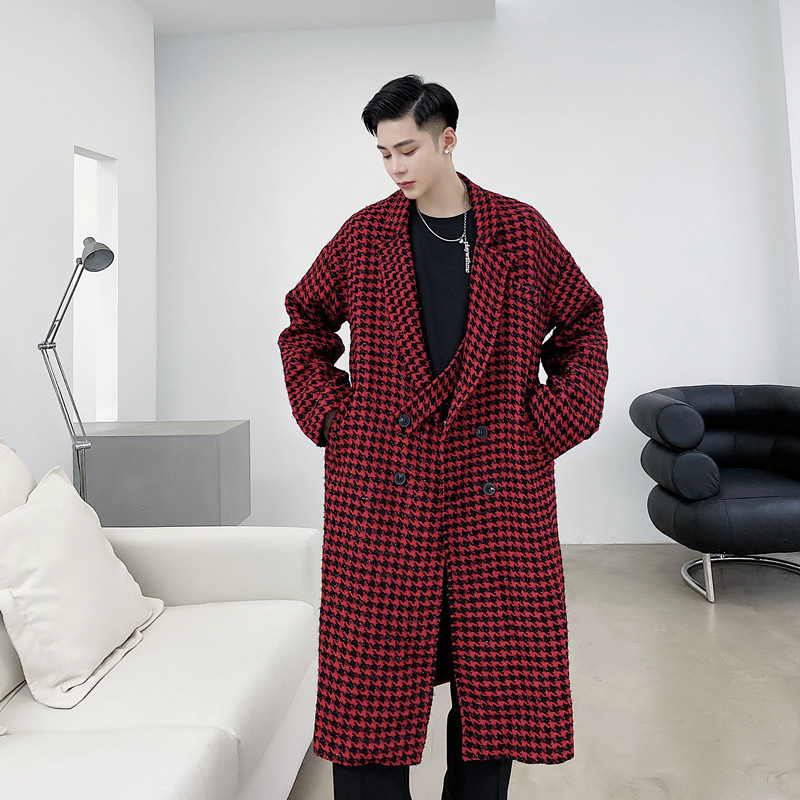 Men Blends NOYMEI Solid Color Plaid Korean Style Trench Autumn Winter Long Length Lapel Windbreaker Casual Woolen Coat WA2595 230920