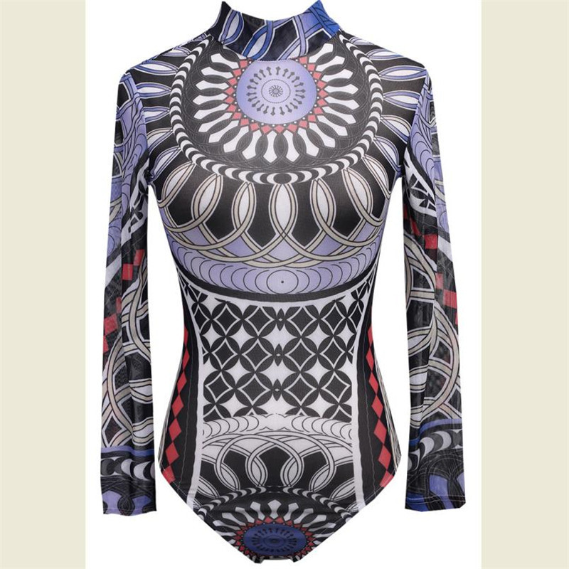 Women's Jumpsuits Rompers Overalls for Women Jumpsuits Elegent Totem Vintage Long Sleeve Turtleneck Bodysuit Women Casual Slim Fit Rompers Sunsui