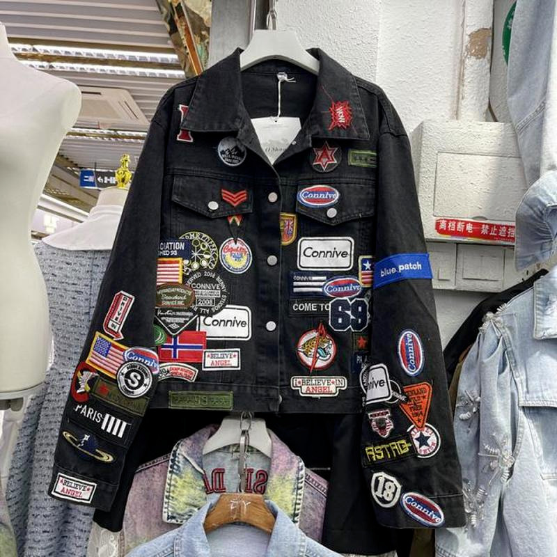 Women s Jackets Men s Cartoon Anime Embroidery Patches Denim Jacket Women Streetwear Fashion Trend Loose Jean Coat Outerwear 230920