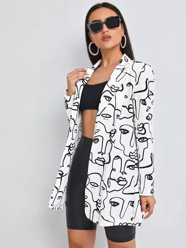 Women's Suits Blazers Autumn Fashion Position Printed Women's Jacket Coats Casual Slong Sleeve Slim Cropped Blazer 230920