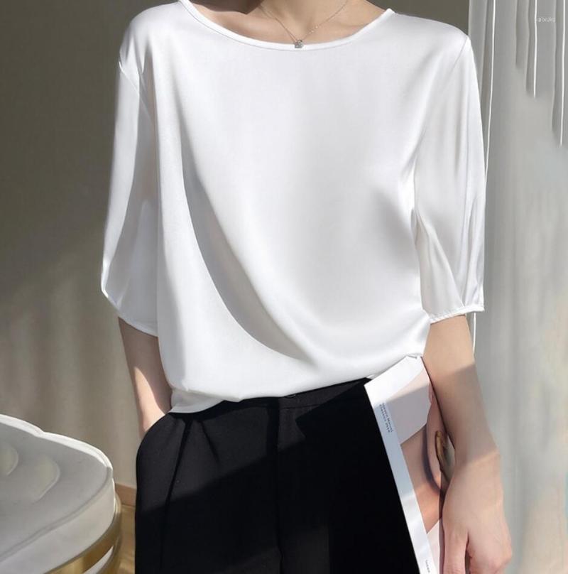 Women's Blouses Luxury Silk Blouse Women 2023 Spring/Summer Elegant Beautiful Woman Solid Satin Temperament T-shirt Simple Office Top