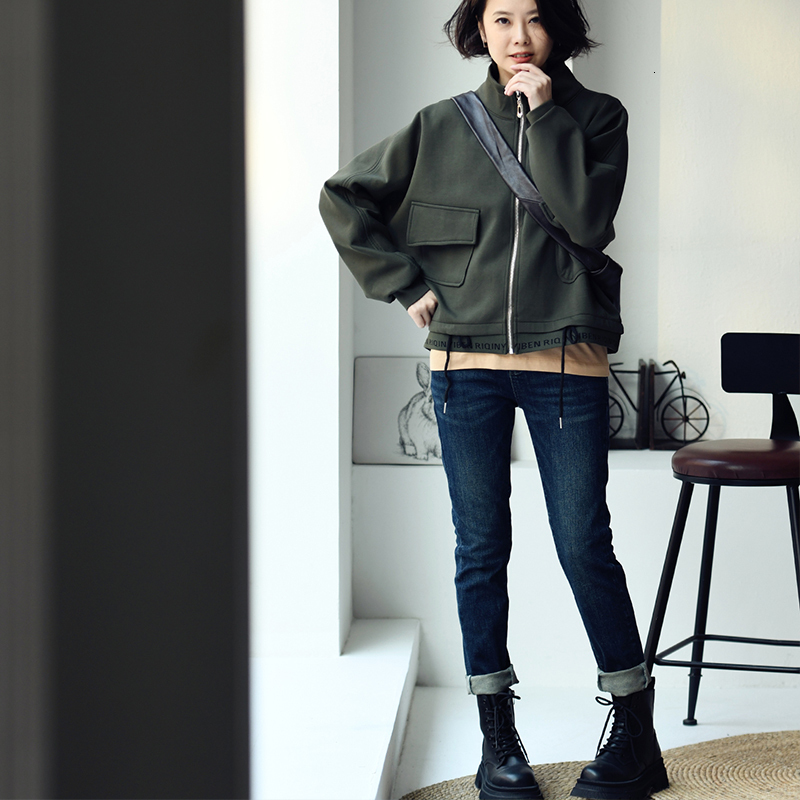 Women's Jackets MICOCO W6750C Korean version of casual simple letter loose bat sleeve zipper standup collar short coat 230919