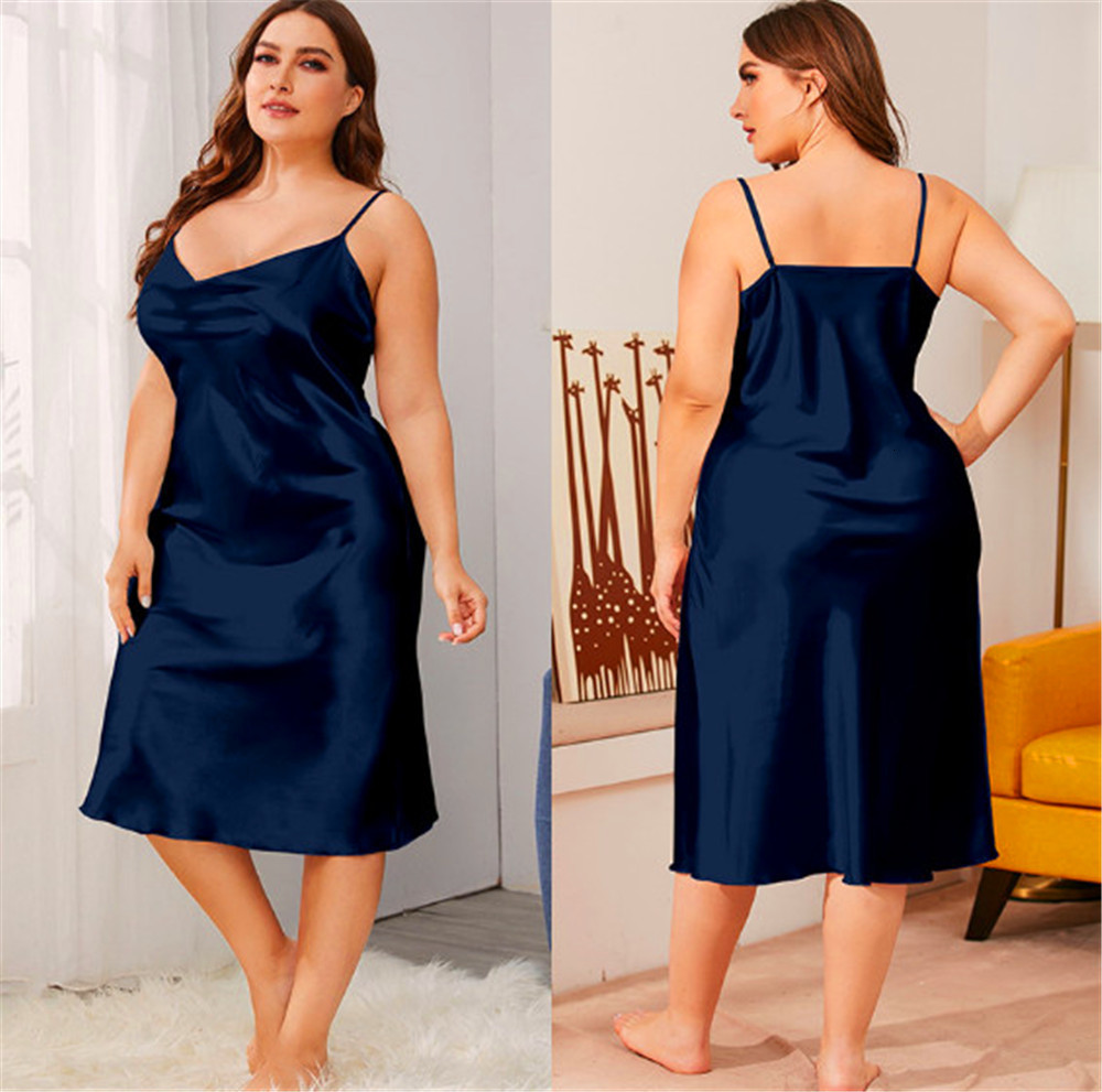 Plus size Dresse Size Pajamas Dress V Neck Full Slip Lounge Sleepwear Satin Silk House Nightgown Sexy Nighty 3XL 230920