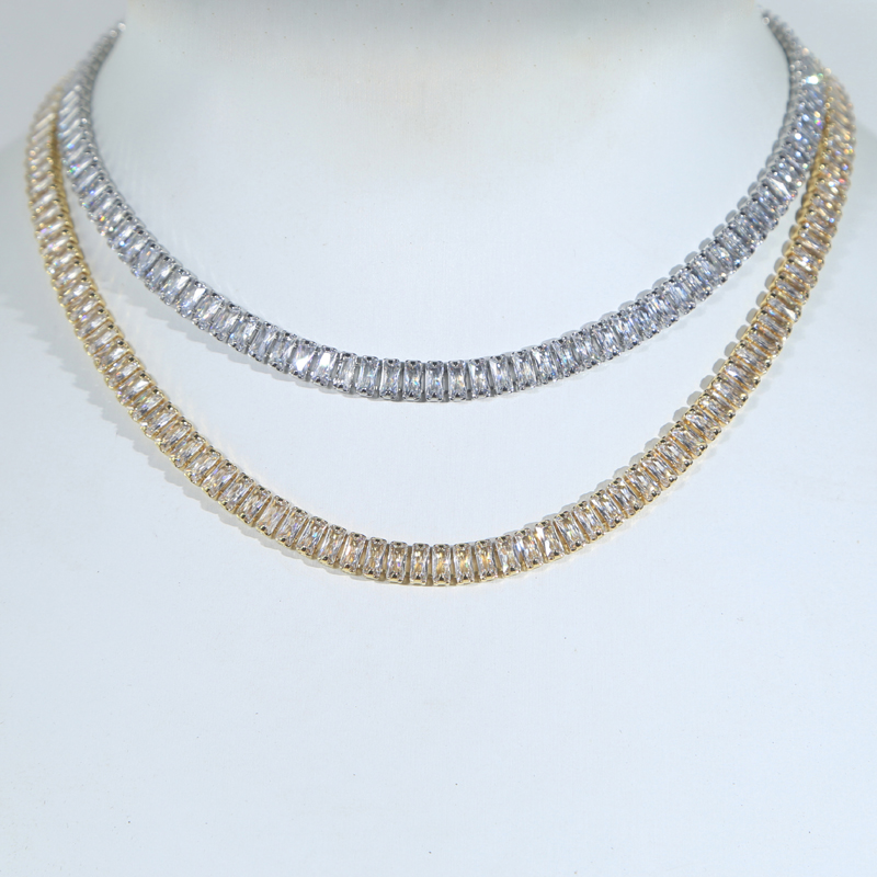 Gold Plated Mini Rectangle Zircon Tennis Chain Choker Necklace Hip Hop Women Men Full Paved 5A Cubic Zirconia Valentine's Gift Jewelry