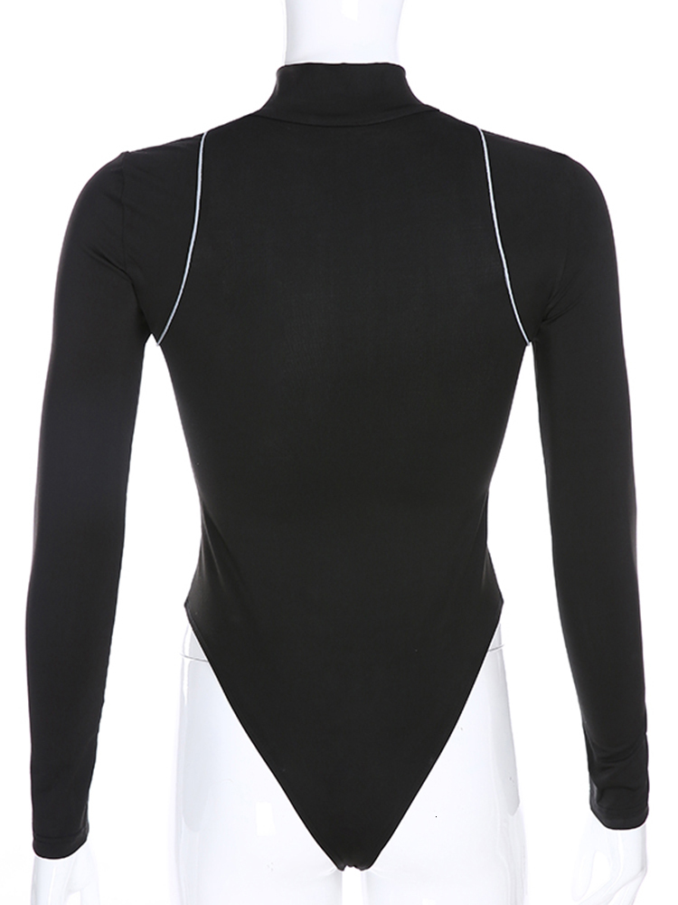 Women's Jumpsuits Rompers Iamty Zipper Letter Print Contrast Bodysuit Half Turtleneck Long Sleeve Women Bodysuit Bodycon Street Wear Romper Jumps