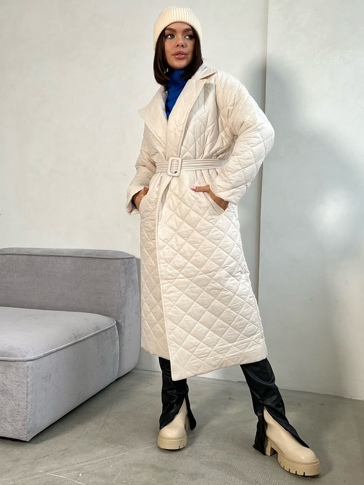 Women's Down Parkas Cryptographic Fall Winter Long Sleeve Parkas Quilted Coats and Jackets for Women Warm Belt Trench Coat Warm Down Jackets Clot