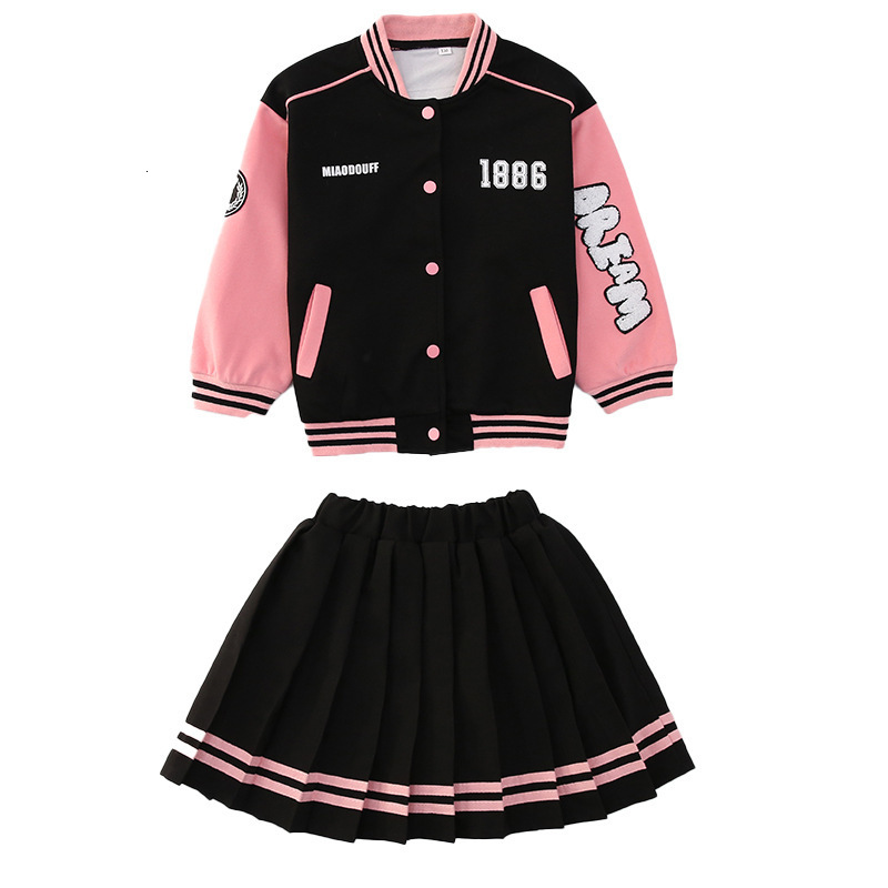 Clothing Sets Spring Autumn Coats Solid Pleated Skirts Suit Kids Jackets Girls Cardigans Letter Print Baseball JK School Uniform For Big Girl 230919