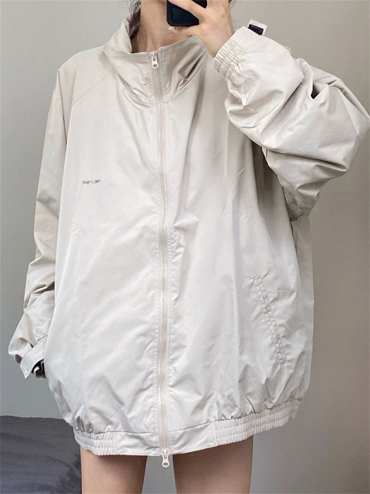 Women's Jackets QWEEK Y2K Windbreaker Jacket Women Korean Fashion Gorpcore Retro Zip Up Outerwear Oversized Harajuku Streetwear Vintage Coat 2309