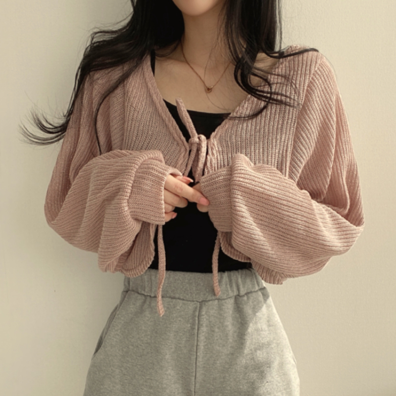 Women's Jackets Basic Jackets Women Summer Daily Korean Style Sunscreen Lace-up Lantern Sleeve Trendy Elegant All-match Chic Arrival 230919