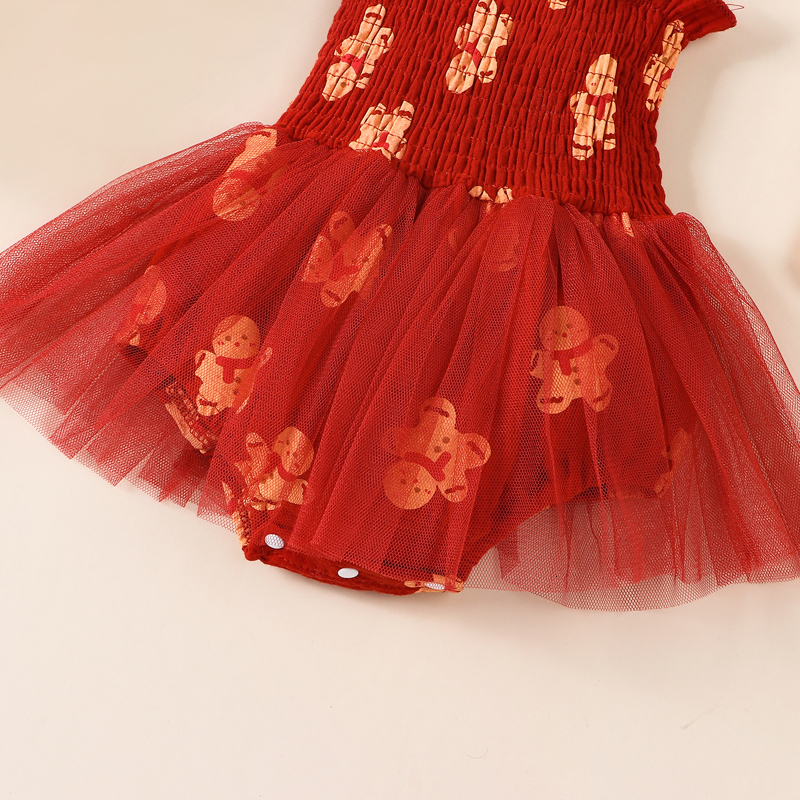 Rompers 0824 Lioraitiin 024M Baby Girl Christmas Sleeveless Gingerbread Man Tulle Patchwork Romper Dress with Hairband 230919