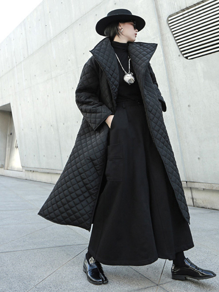 Women's Down Parkas EAM Black Big Size Long Cotton-padded Coat Long Sleeve Loose Fit Women Parkas Fashion Spring Autumn 19A-a319 230919