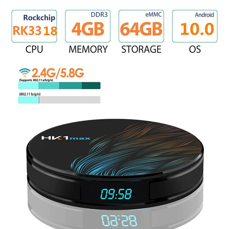 HK1 MAX Smart TV Android 11 4GB 128GB TVbox 2.4G/5G Wifi RK3318 Quad-Core BT 4.0 Set Top Box 4G 32G 64G 4K HD Media Player