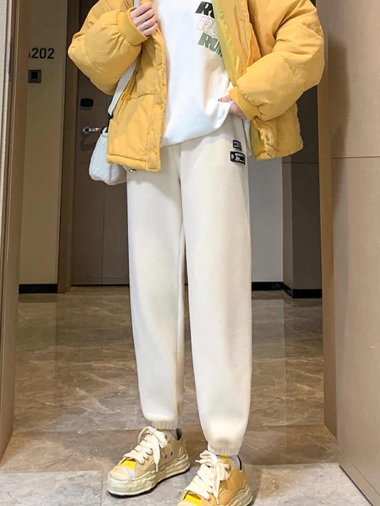 Women's Pants Capris Spring Casual Women's Pants Warm Harem Velvet Wide Leg Cargo Trousers Loose Oversize Sweatpants Vintage Fleece Pants fo