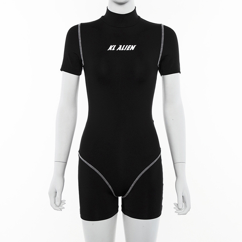 Women's Jumpsuits Rompers Sexy Skinny Fitness Sports Playsuits Women Reflective Letter Print Spring Summer Rompers Female Turtleneck Casual Bodys