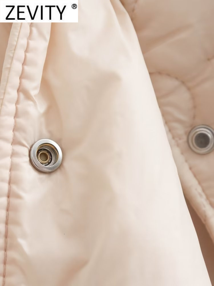 Women's Down Parkas ZEVITY Women Fashion Stand Collar Flower Pattern Cotton Padded Jacket Coat Female Pockets Outerwear Chic Button Tops CT2761 2