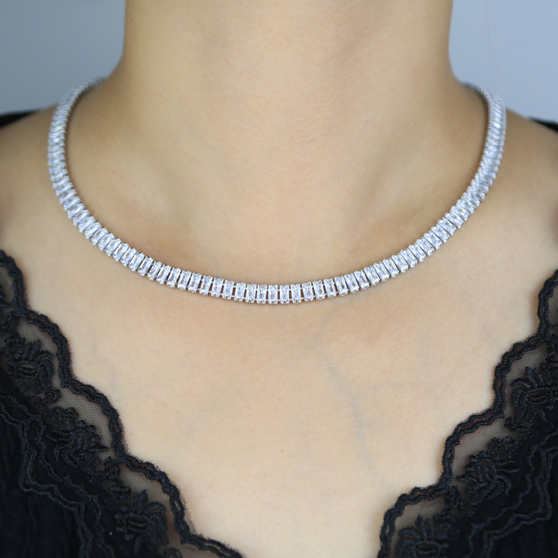 Gold Plated Mini Rectangle Zircon Tennis Chain Choker Necklace Hip Hop Women Men Full Paved 5A Cubic Zirconia Valentine's Gift Jewelry