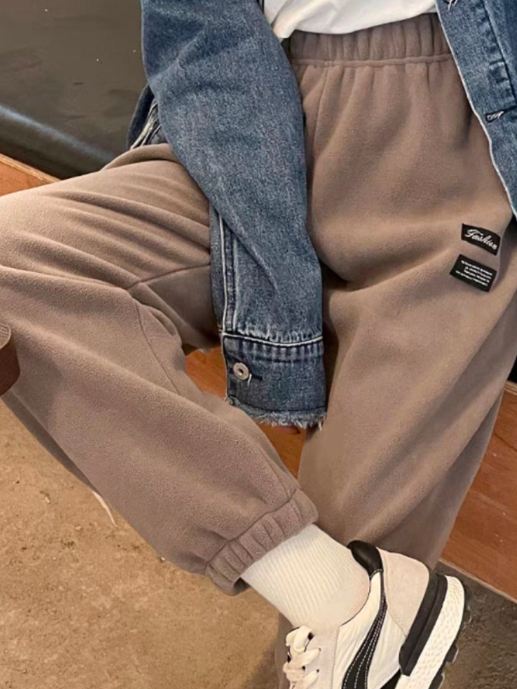 Women's Pants Capris Spring Casual Women's Pants Warm Harem Velvet Wide Leg Cargo Trousers Loose Oversize Sweatpants Vintage Fleece Pants fo