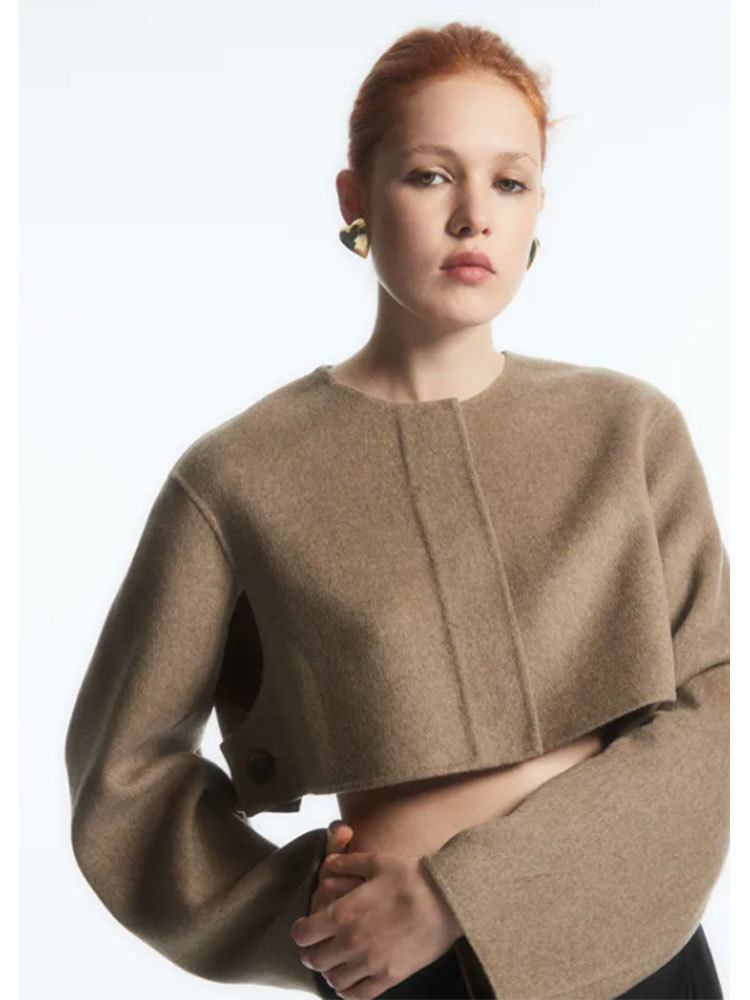 Women's Jacket's Brown Oneck Autumn Coat Casual Loose Long Sleeve Single Breasted Coats Ladies Winter Fashion Elegant Short Jackets 230919