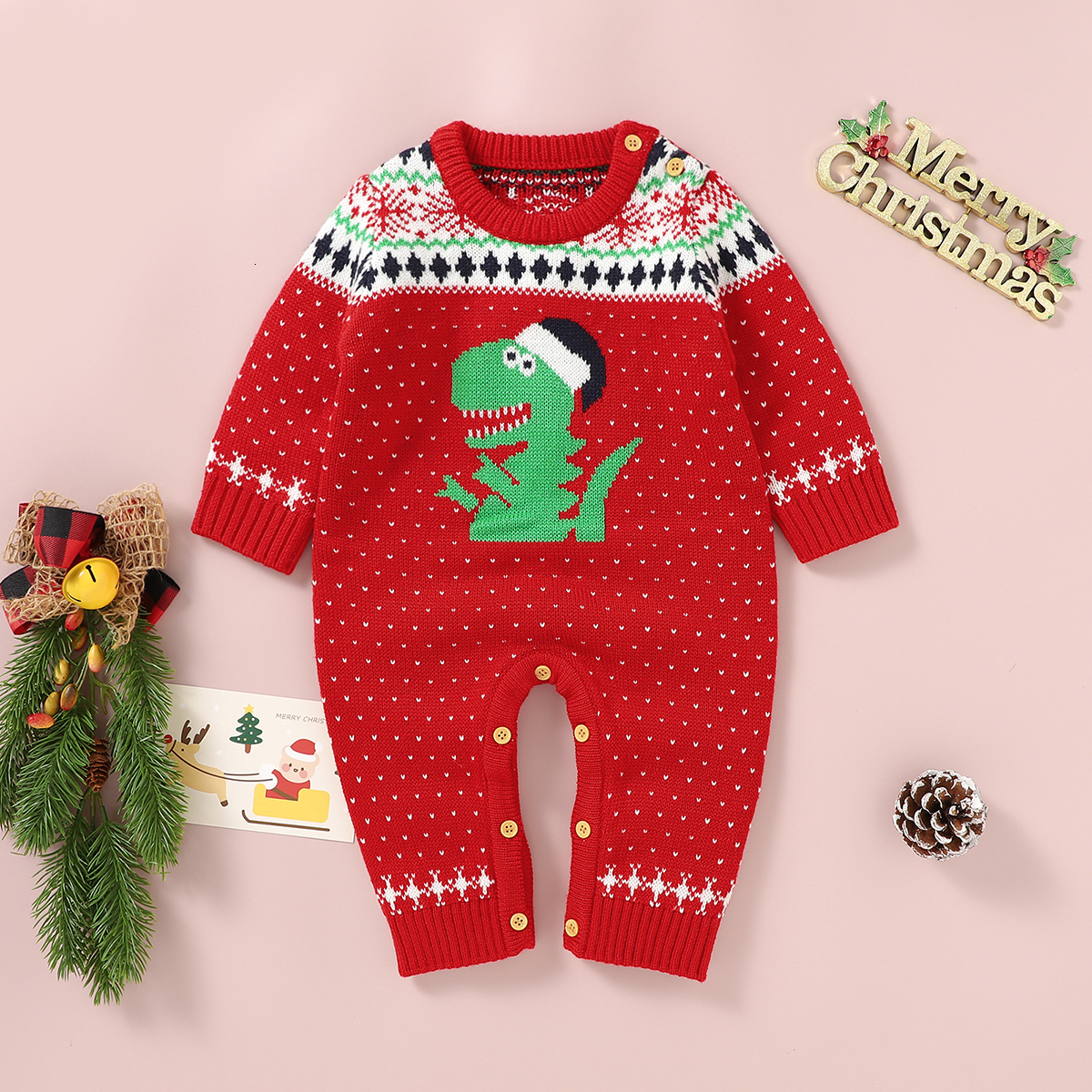 Rompers Christmas Jumpsuits Outfits Red Dinosaur Winter Baby Clothes Knit born Boys Girls s Children Wear Jumpsuit 230919
