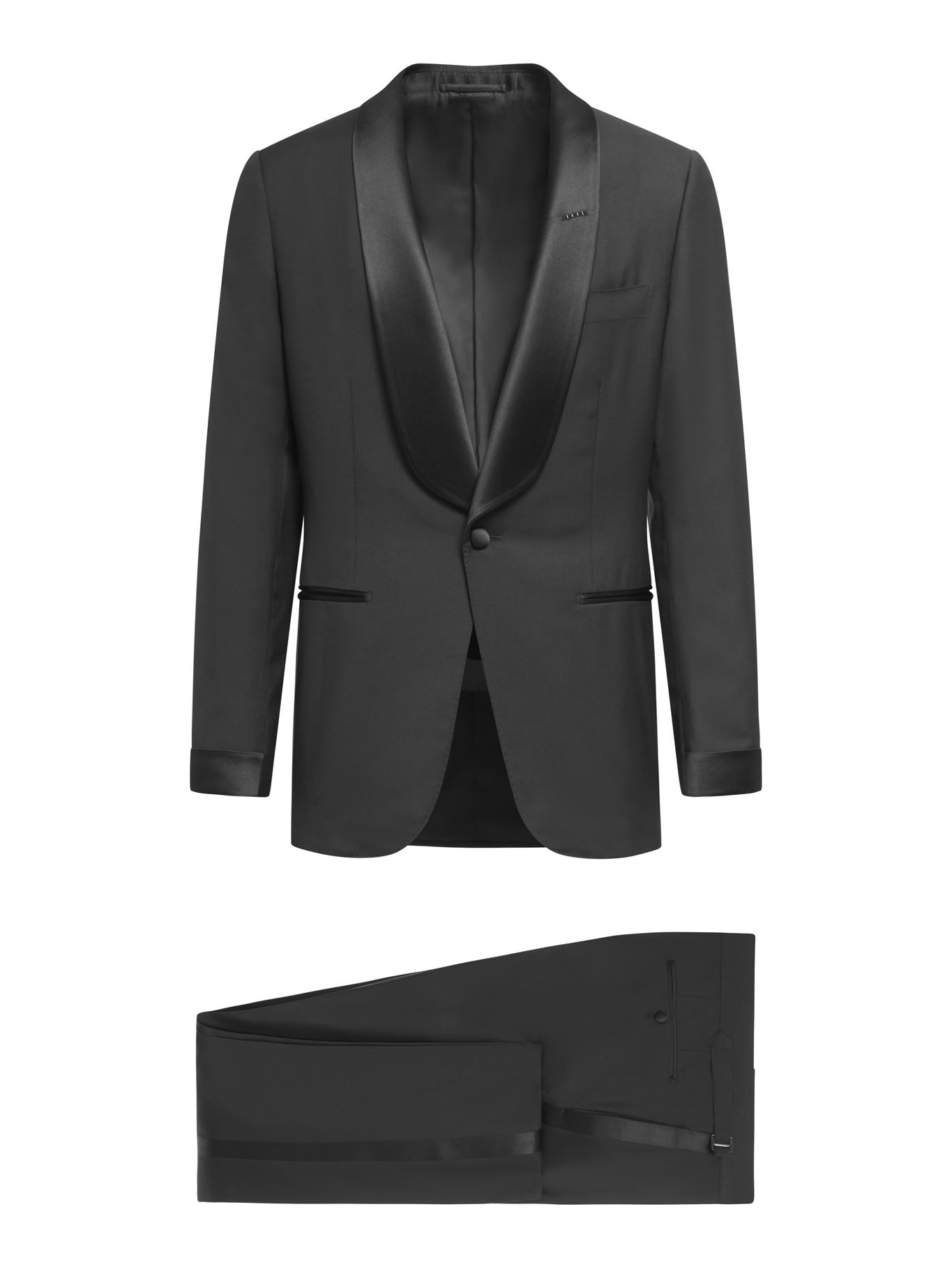 Elegant Two Pieces Wedding Tuxedos Men Suits Solid Color Fashion Shatin Shawl Lapel Jacket Customized Pockets Bridegroom Coat Regular Pants Formal