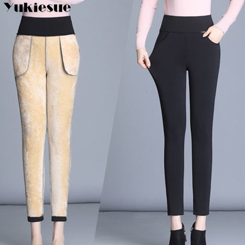 Women's Pants Capris Women Winter Warm women's pants Velvet Thick Trousers High Waist Elastic Mother Stretch pencil Pants clothes 5XL 6XL 23
