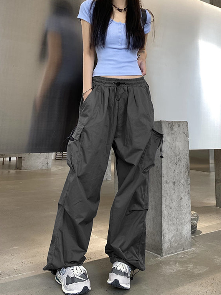 Women's Pants Capris WTEMPO Y2K Casual Cargo Pants Women Streetwear Drawstring Loose Wide Leg Straight Trousers Fashion Lady Oversize Sweatpants 
