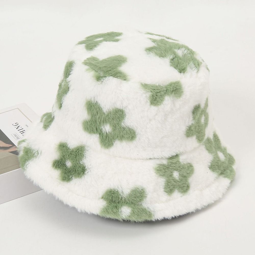 Wide Brim Hats Bucket Warm Hat Women s Autumn Winter Cap Flower Rabbit Fur Fisherman s Retro Knitted Wool Basin Gifts 230919