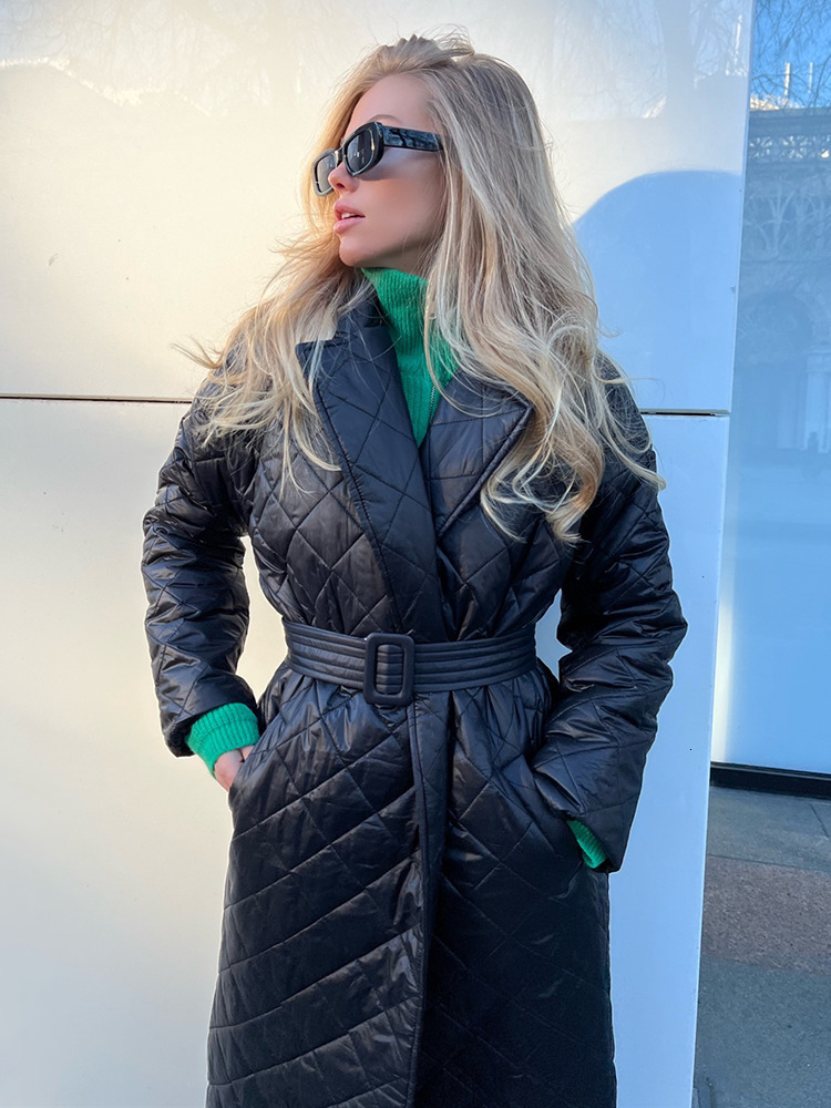 Women's Down Parkas Cryptographic Fall Winter Long Sleeve Parkas Quilted Coats and Jackets for Women Warm Belt Trench Coat Warm Down Jackets Clot
