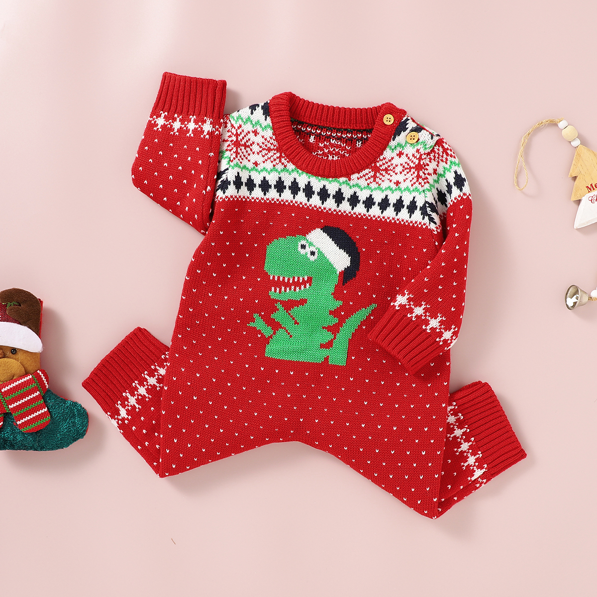Rompers Christmas Jumpsuits Outfits Red Dinosaur Winter Baby Clothes Knit born Boys Girls s Children Wear Jumpsuit 230919