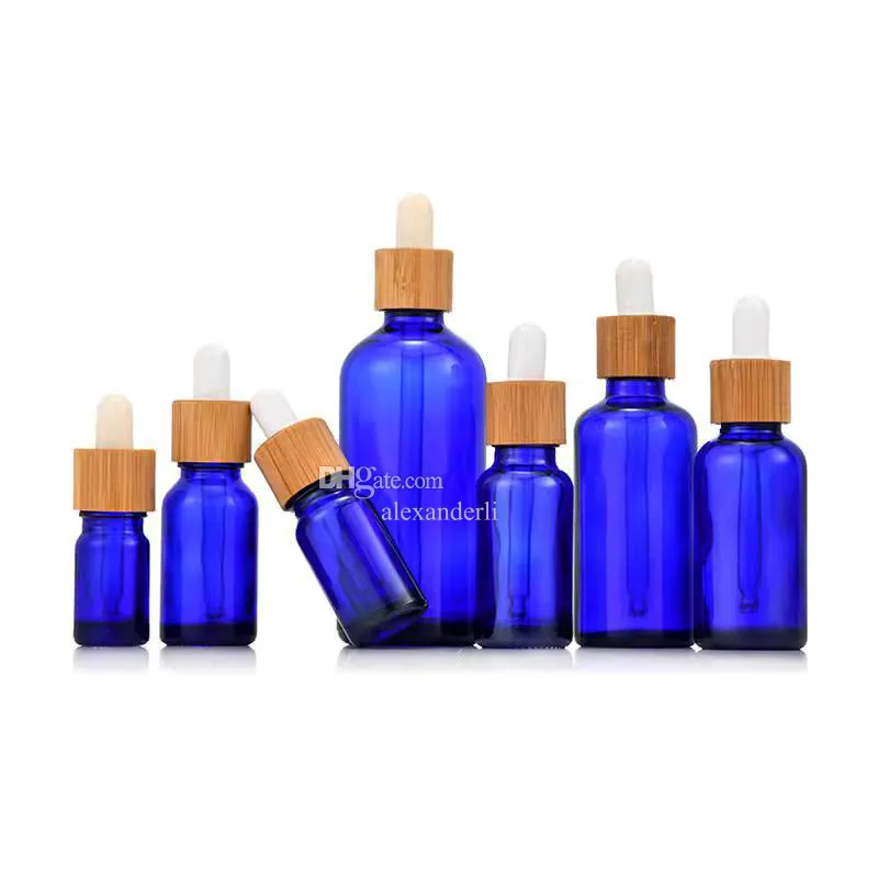 wholesale Frosted Glass Dropper Bottle Amber White Black Blue Green With Bamboo Cap 1oz Essential Oil Bottle 5ml 10ml 20ml 30ml 50ml LL