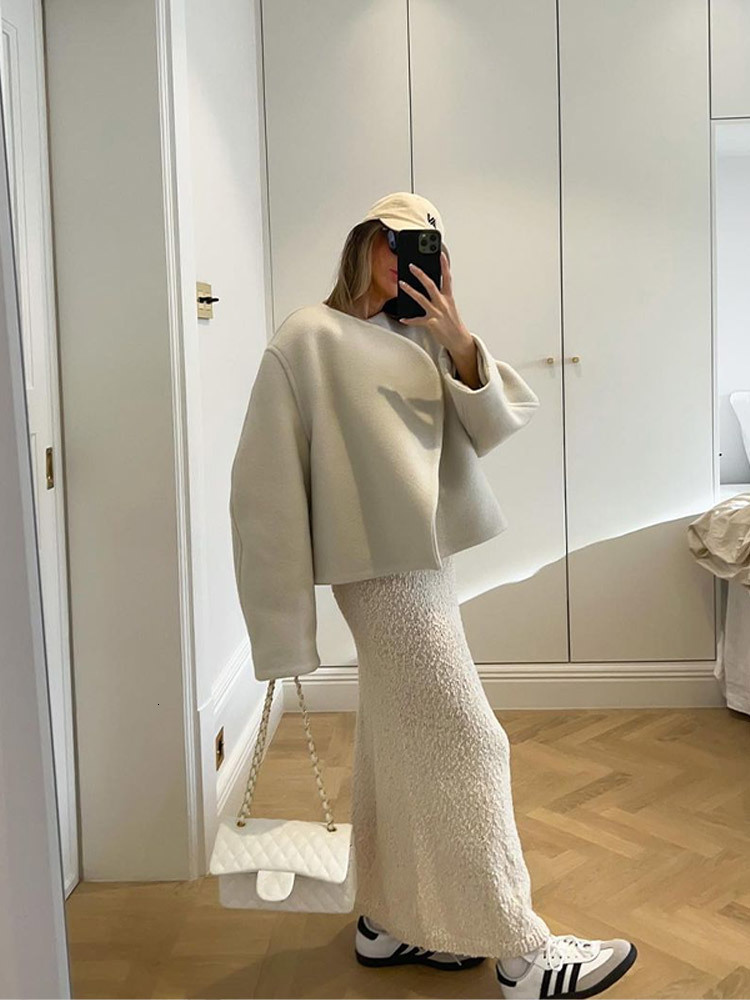 Women's Jackets Elegant White Coat Women Autumn Loose Long Sleeve Female Coats 2023 Fashion Winter Casual Streetwear Vneck Lady Overcoat 230919