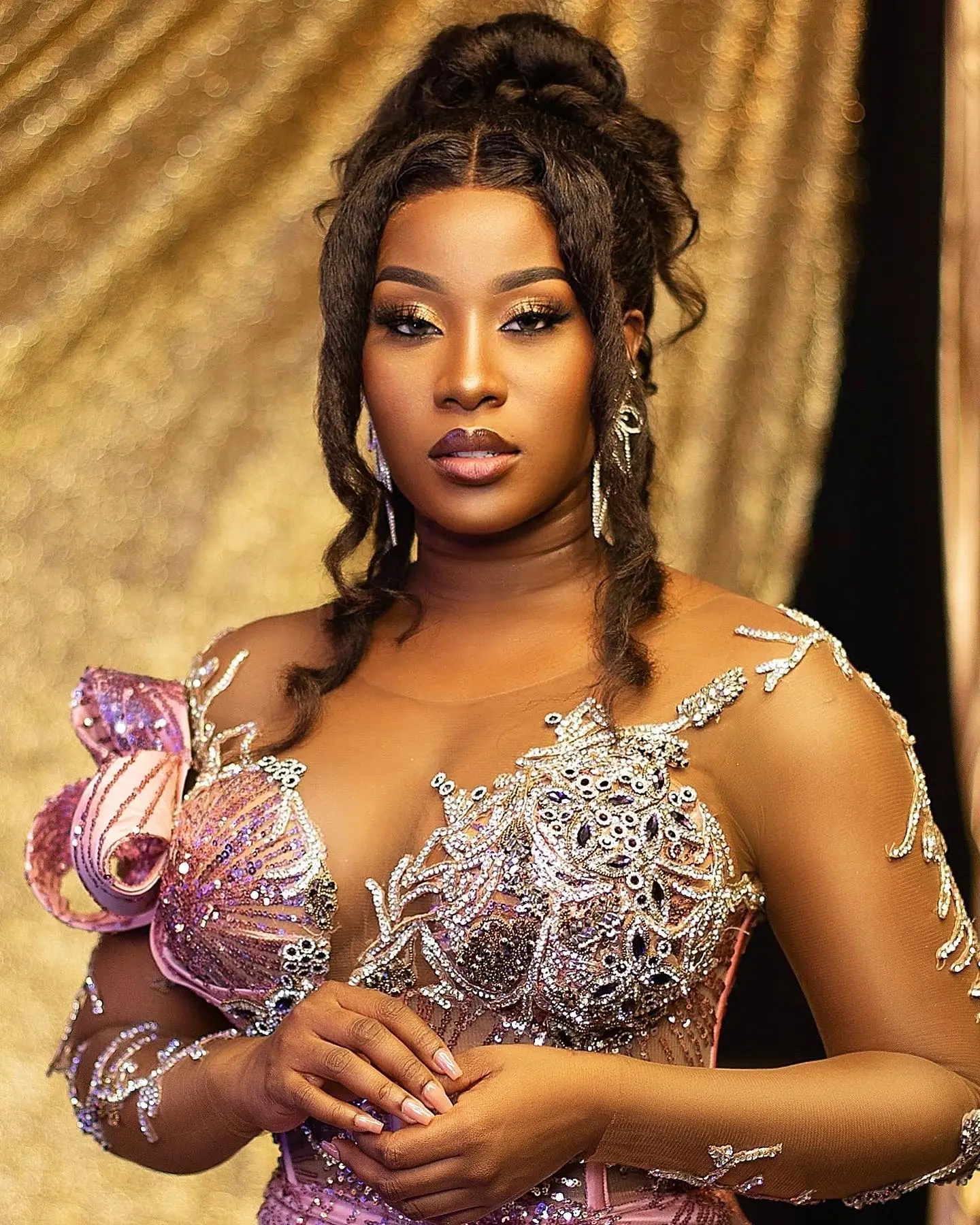 Sparkle Sequin Beaded Aso Ebi Style Prom Dresses Custom Made High Slit Sheer Neck Shiny African Formal Ocn Dress Party Gown 322