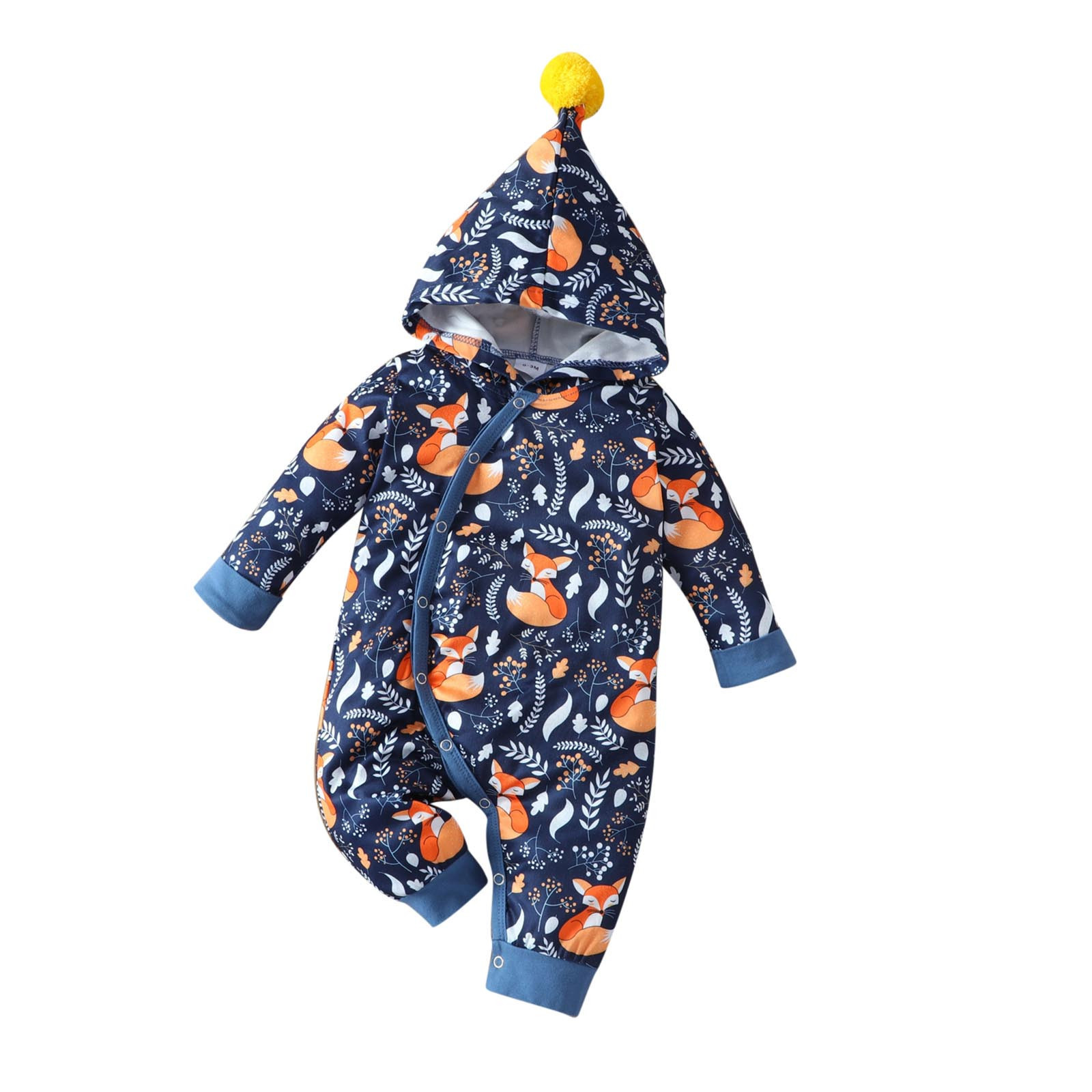 Rompers Infant Boys Girls Cute Hooded Romper With Pompom Winter Warm Long Sleeve Cartoon Prints born Jumpsuit OnePiece Outfit 230919