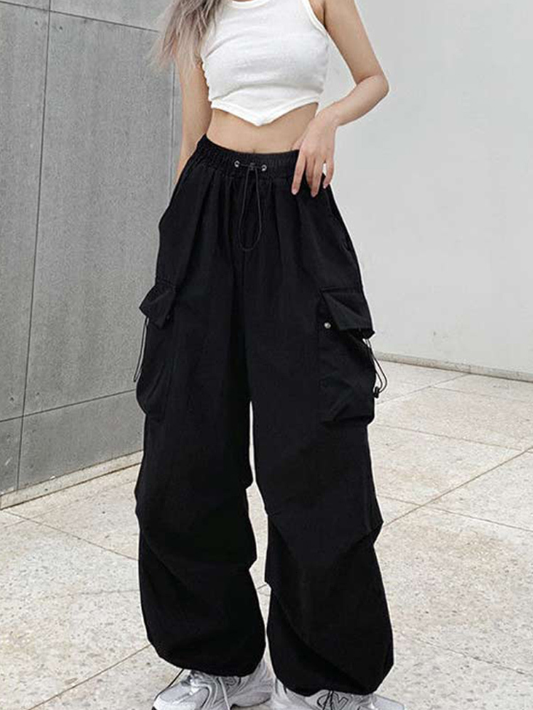 Women's Pants Capris WTEMPO Y2K Casual Cargo Pants Women Streetwear Drawstring Loose Wide Leg Straight Trousers Fashion Lady Oversize Sweatpants 