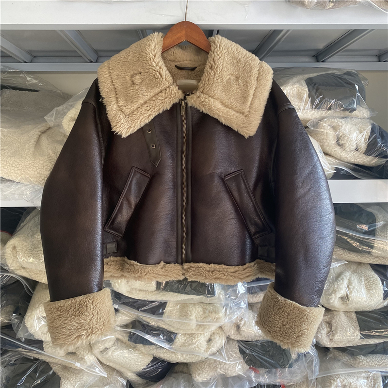 Women's Down Parkas Streetwear Loose Moto Biker Winter Shearling Sheepskin Leather Jackets Thicken Parka Faux Leather Lamb Fur Outwear 230919