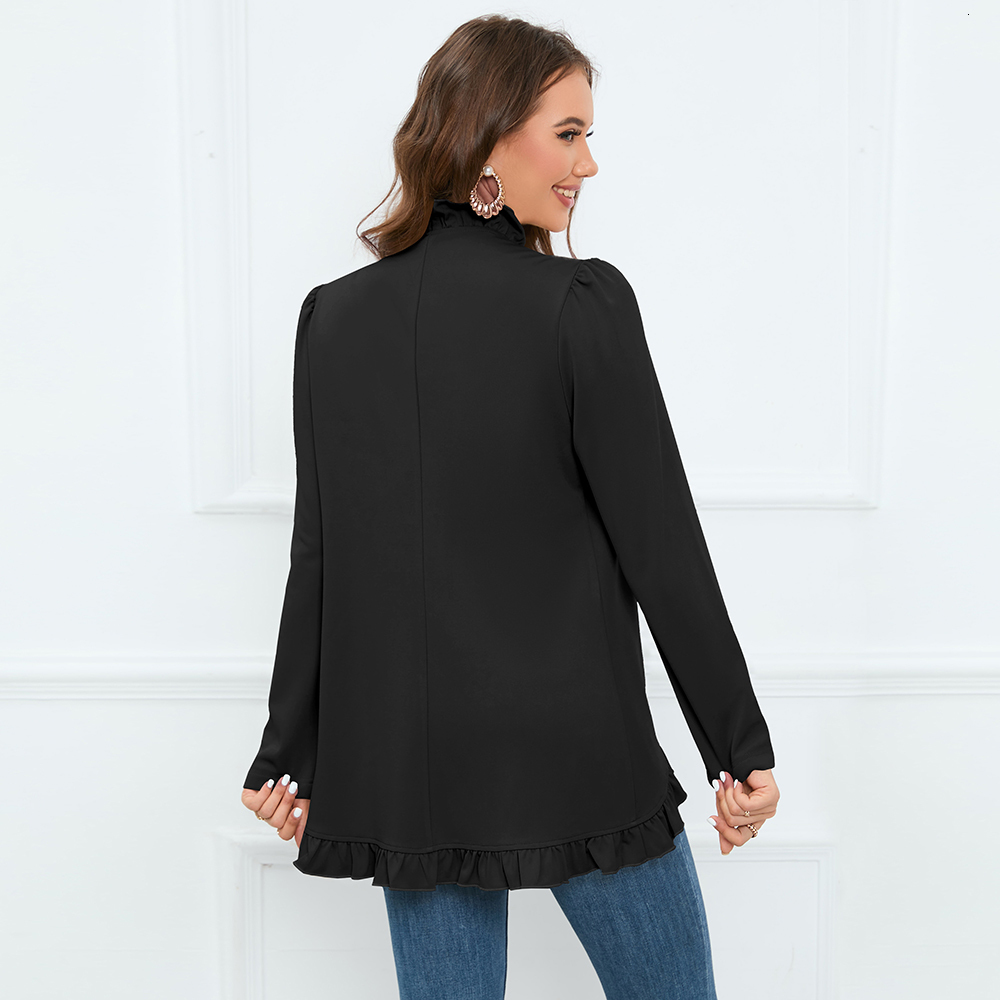 Women's Jackets Fashion Office Lady Ruffles Cardigan Coat 2023 Autumn Double Breasted Blazers Streetwear Women Elegant Long Sleeve Ruched Suits 2