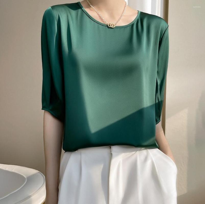 Women's Blouses Luxury Silk Blouse Women 2023 Spring/Summer Elegant Beautiful Woman Solid Satin Temperament T-shirt Simple Office Top