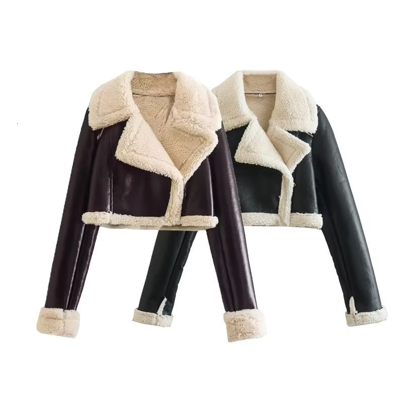 Women's Jackets Suninheart Fashion Double Sided Short Jacket Women Warm Thick Lapel Lambswool Coat Autumn Winter Vintage Female Fleece Chic Tops 