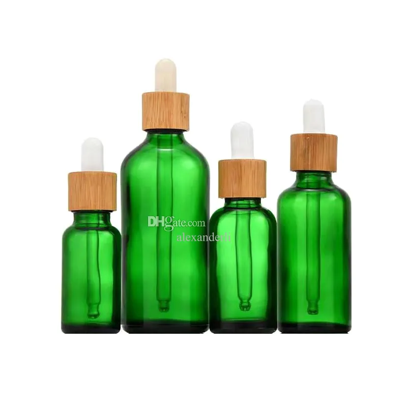 wholesale Frosted Glass Dropper Bottle Amber White Black Blue Green With Bamboo Cap 1oz Essential Oil Bottle 5ml 10ml 20ml 30ml 50ml LL